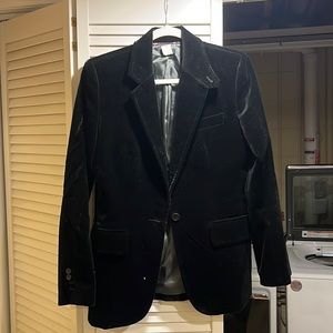 J crew velvet blazer with hot pink lined arms for a cute look when cuffed